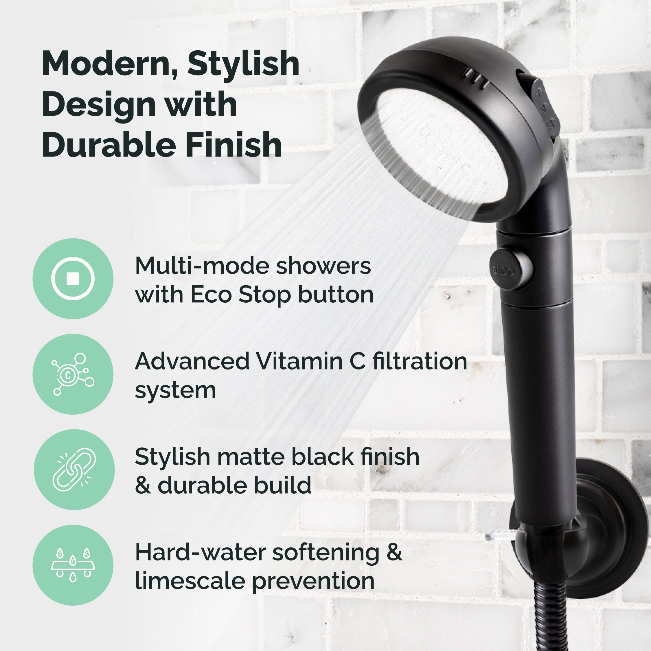 EcoPower 4-in-1 Vitamin C Black Shower Head Kit