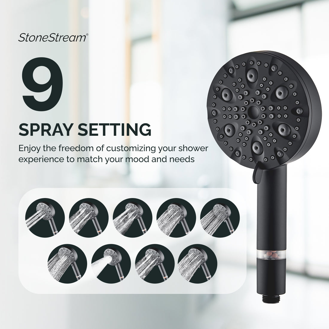 9-Mode Luxury Handheld &amp; Wall Combo Shower Head with Filtration Kit
